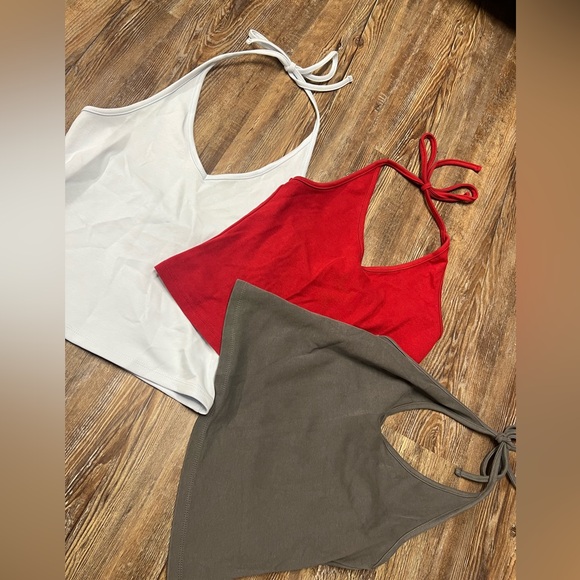 *BUNDLE* Set of 3 women's halter tank tops in white, red, and grey - Picture 1 of 5